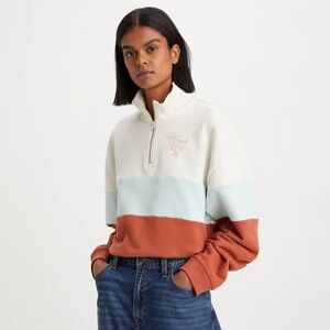 Levi's Women's Colorblock Quarter-Zip Top - Cream, Blue, and Orange